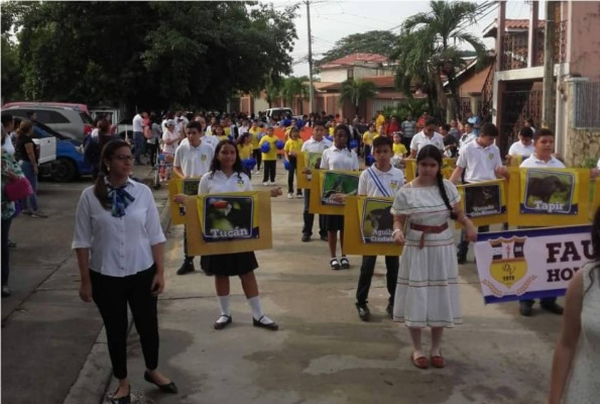 Las escolares representando con murales la fauna de Honduras. Escuela e Instituto Bilingüe Del Valle.