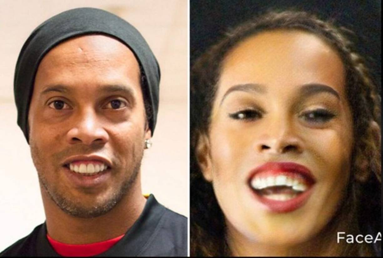 Así se mira el exjugador brasileño Ronaldinho convertido en mujer con la aplicación 'FaceApp'.