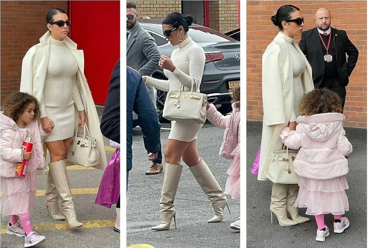 Con un look sexy llegó de bella Georgina Rodríguez a Old Trafford para ver a Cristiano Ronaldo.