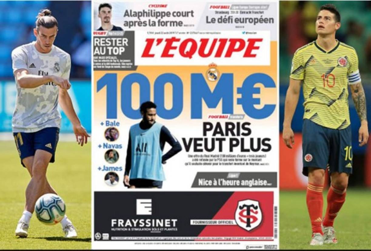 Según el medio francés L'Equipe, el Real Madrid habría propuesto al PSG 100 millones de euros por Neymar más los pases de Gareth Bale, James Rodríguez y Keylor Navas. Pero el Paris Saint Germain rechazó la oferta por considerarla insuficiente. Todo hace indicar que la salida del brasileño del Parque de los Príncipes será una tarea más que complicada.