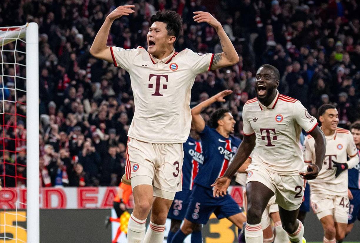 La alegría del surcoreano Kim Min-jae tras marcar su gol para el triunfo del Bayern Múnich ante el PSG.