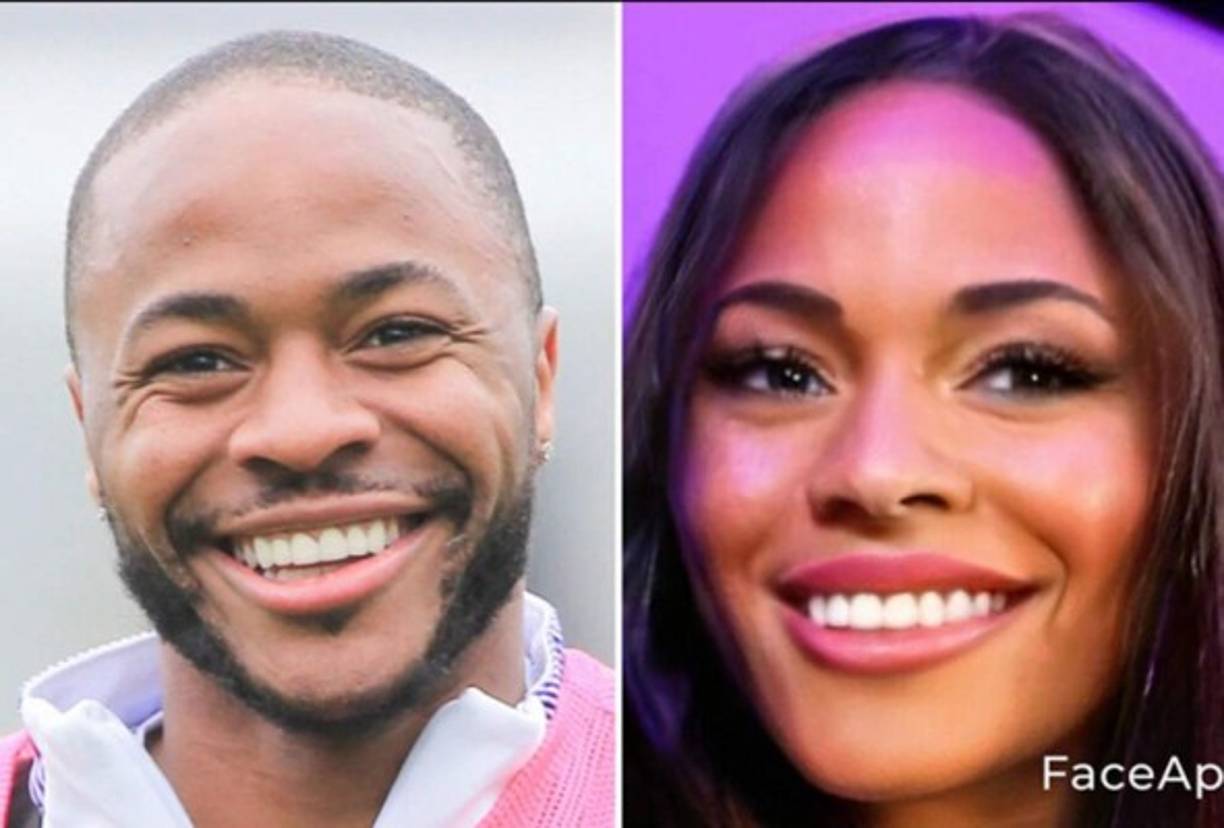 Así se mira Raheem Sterling, delantero inglés del Manchester City, convertido en mujer con la aplicación 'FaceApp'.