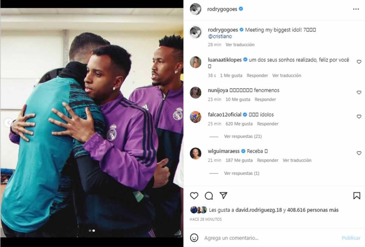 “Conociendo a mi mayor ídolo, Cristiano”, escribió Rodrygo Goes junto a esta imagen que compartió en Instagram.