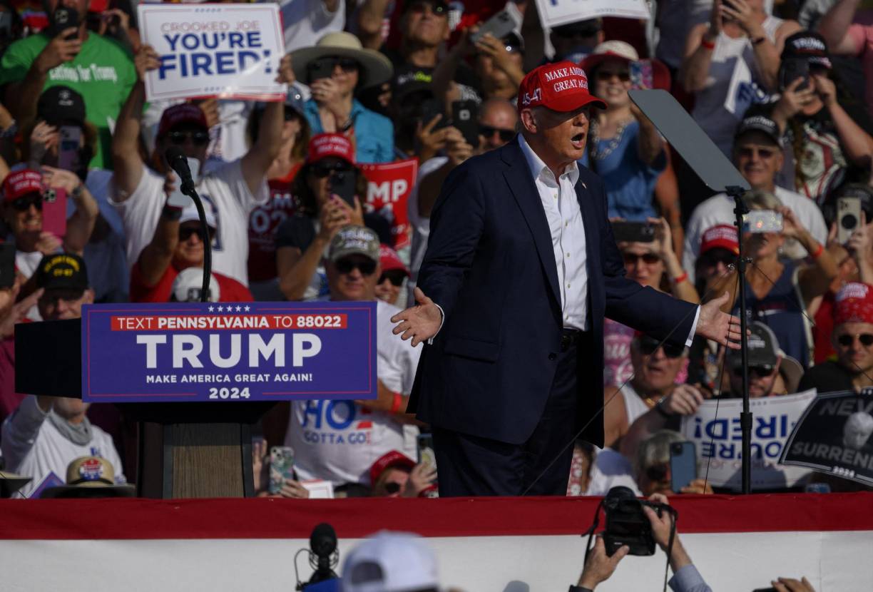 Trump viajó el sábado a Pensilvania para celebrar su último mitin electoral antes del inicio de la Convención Nacional Republicana en Wisconsin. 