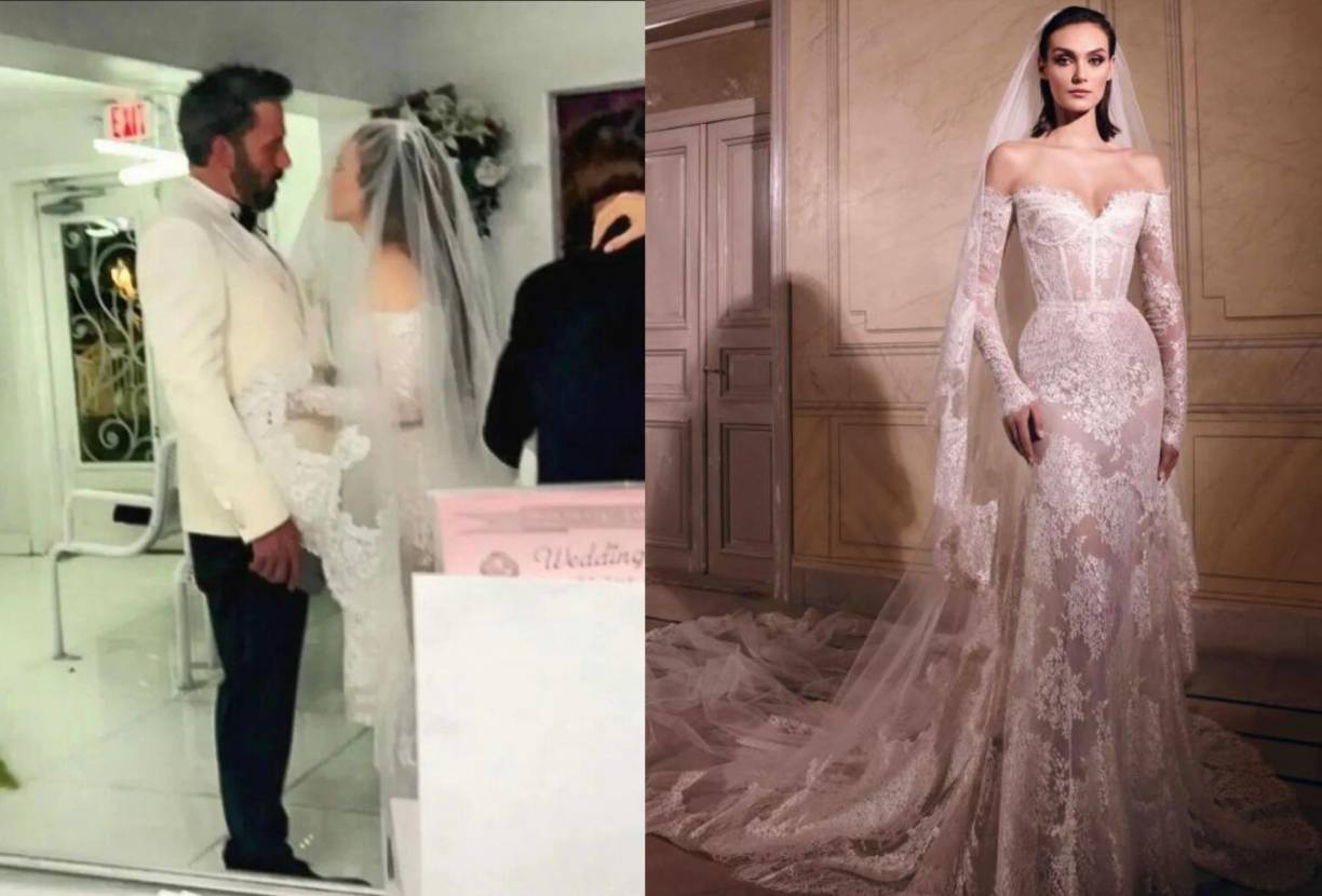 En su primera boda en Las Vegas, Jennifer López lució dos vestidos. La novia se miraba bella y radiante con esta pieza de Zuhair Murad. 