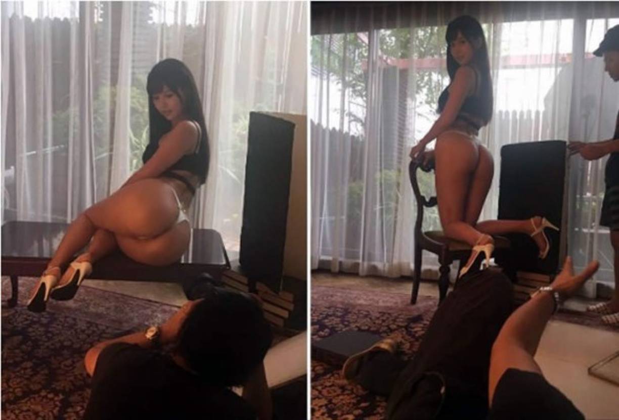 La pornostar japonesa realizando una sesión de fotos.