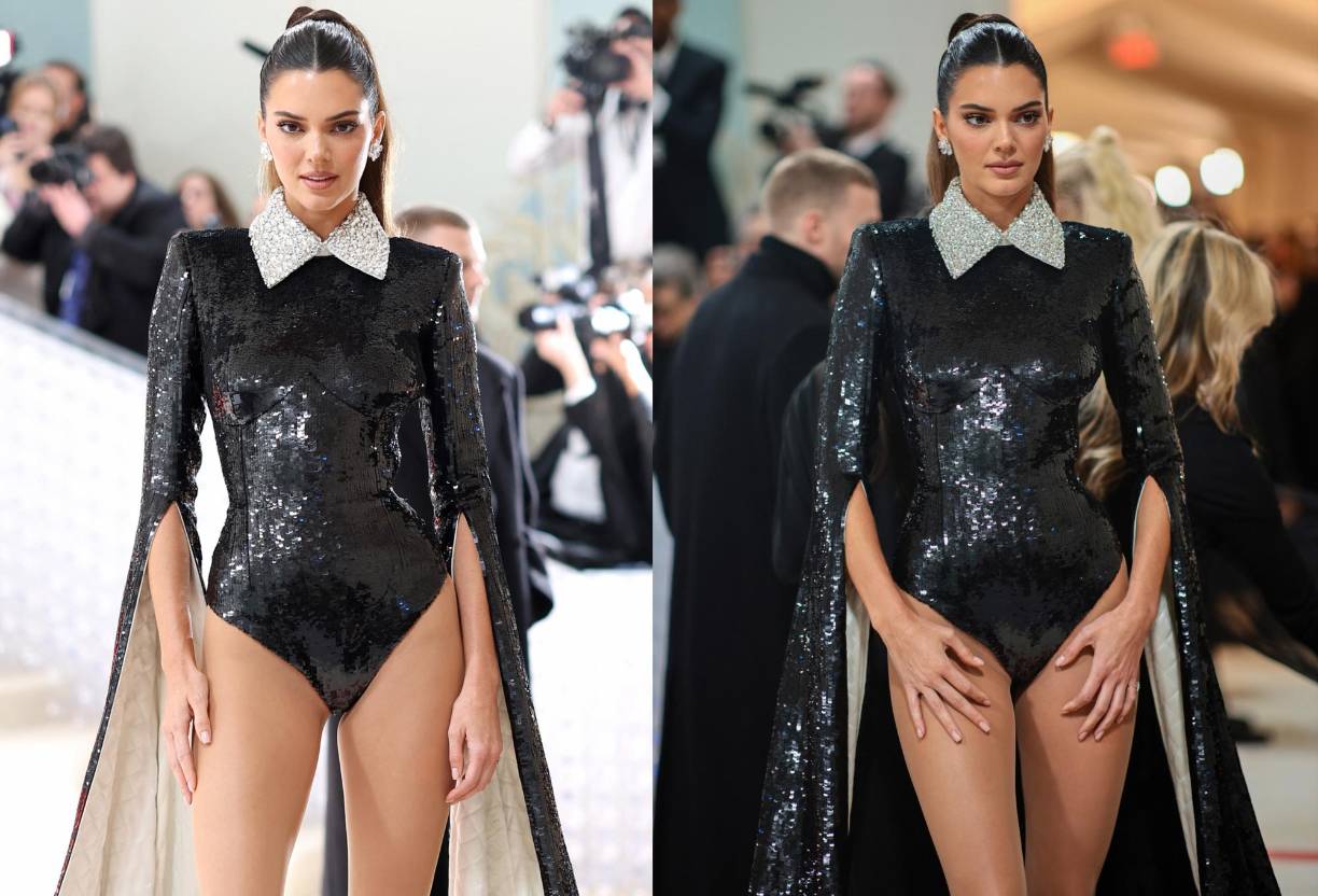 La estrella de las pasarelas lució preciosa y muy atrevida con este diseño en tonos negro y plateado.