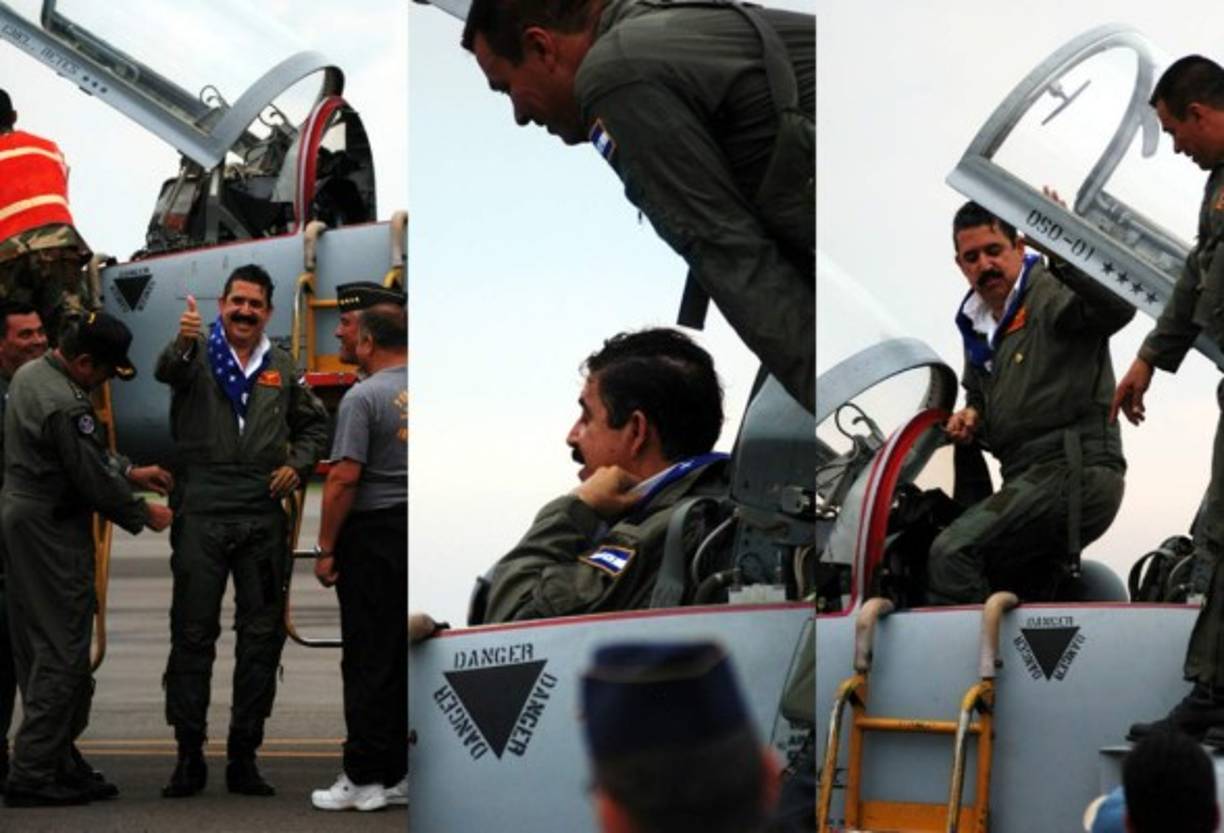 Manuel Zelaya también sorprendió cuando se subió y voló un avión de combate 'F5-F' en mayo de 2007.