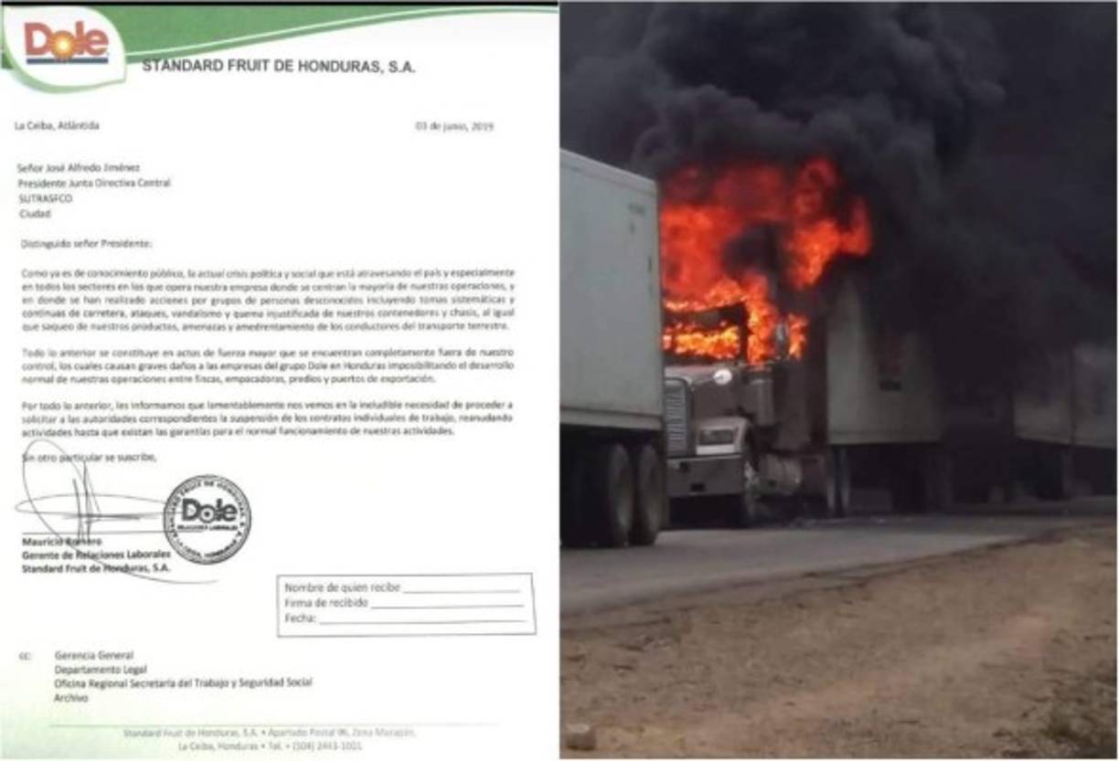 La Standard Fruit de Honduras solicitó al Gobierno la suspensión de contratos de trabajo por protestas.