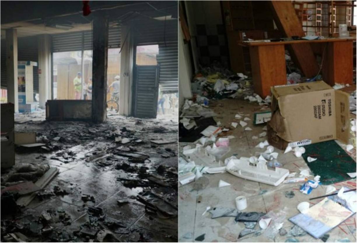 Cientos de personas saquearon tiendas en San Pedro Sula y provocaron destrozos.<br/>