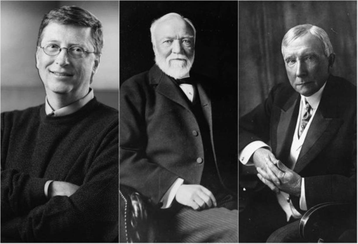 Bill Gates, Andrew Carnegie y John D. Rockefeller han sido tres de los hombres más ricos y poderosos de la historia.