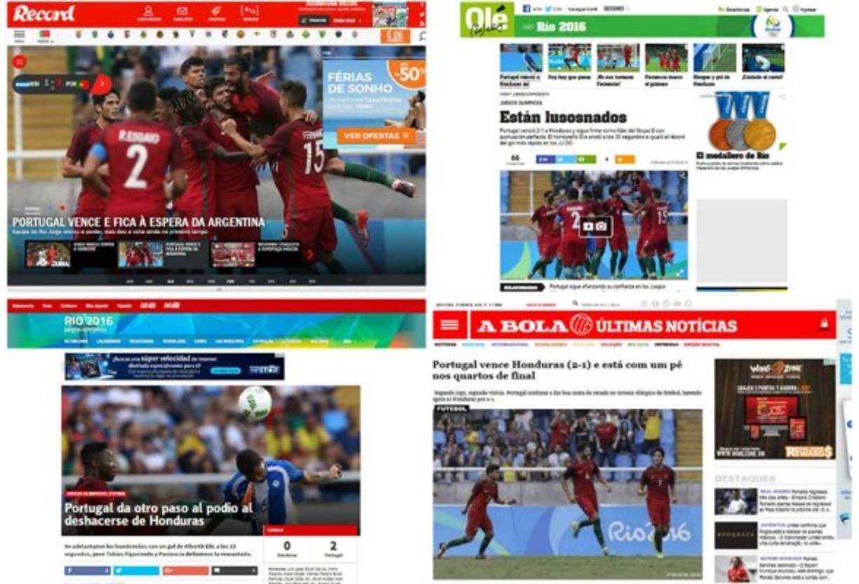 La prensa portuguesa y otros diarios internacionales destacaron la derrota de Honduras contra Portugal, que se clasificó a cuartos de final de los Juegos Olímpicos de Río de Janeiro 2016.
