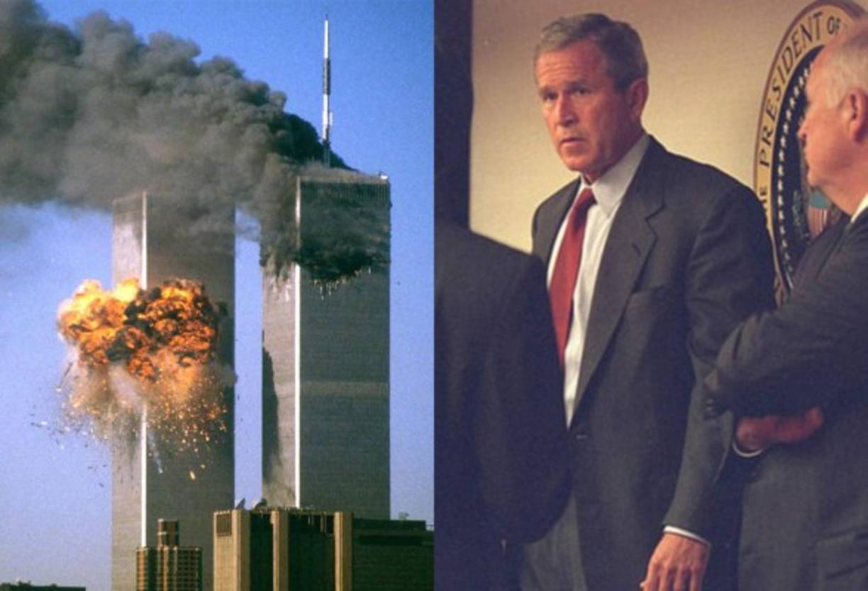 El presidente Bush recibe informes de la asesora de seguridad Condoleezza Rice, en el búnker de la Casa Blanca.