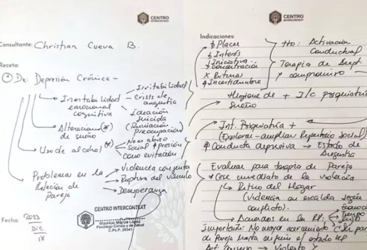 Christian Cueva también mostró una fotografía del diagnóstico que arrojó una prueba realizada en diciembre de 2023 por el Centro InterContext, en donde se señala que sufre de depresión crónica. 