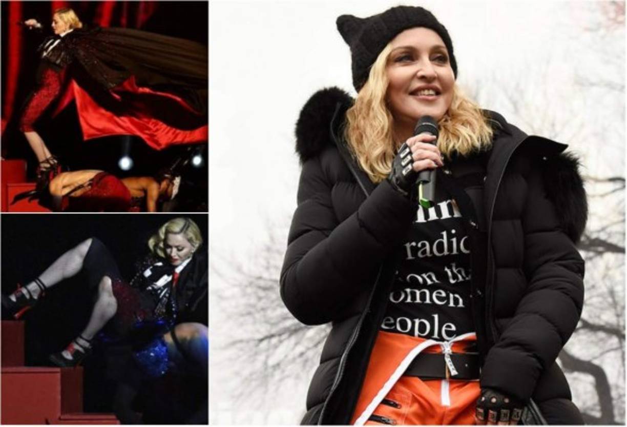 En 2015, la cantante estadounidense Madonna protagonizó el incidente de la noche en la gala de entrega de los premios Brit Awards al caerse de espaldas durante su actuación.<br/><br/>Madonna vestía una larga capa de la que tiraron unos bailarines, pero la prenda no se soltó como parecía previsto, así que la artista fue arrastrada.<br/><br/>'¡Estoy bien!', escribió la cantante después del 'show', mismo que siguió tras el tropezón
