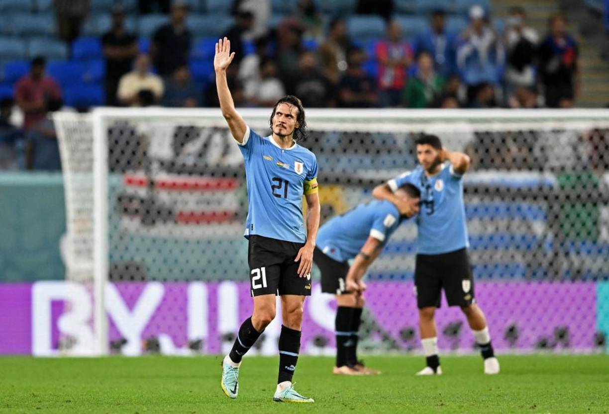 Edinson Cavani tras el final del juego.