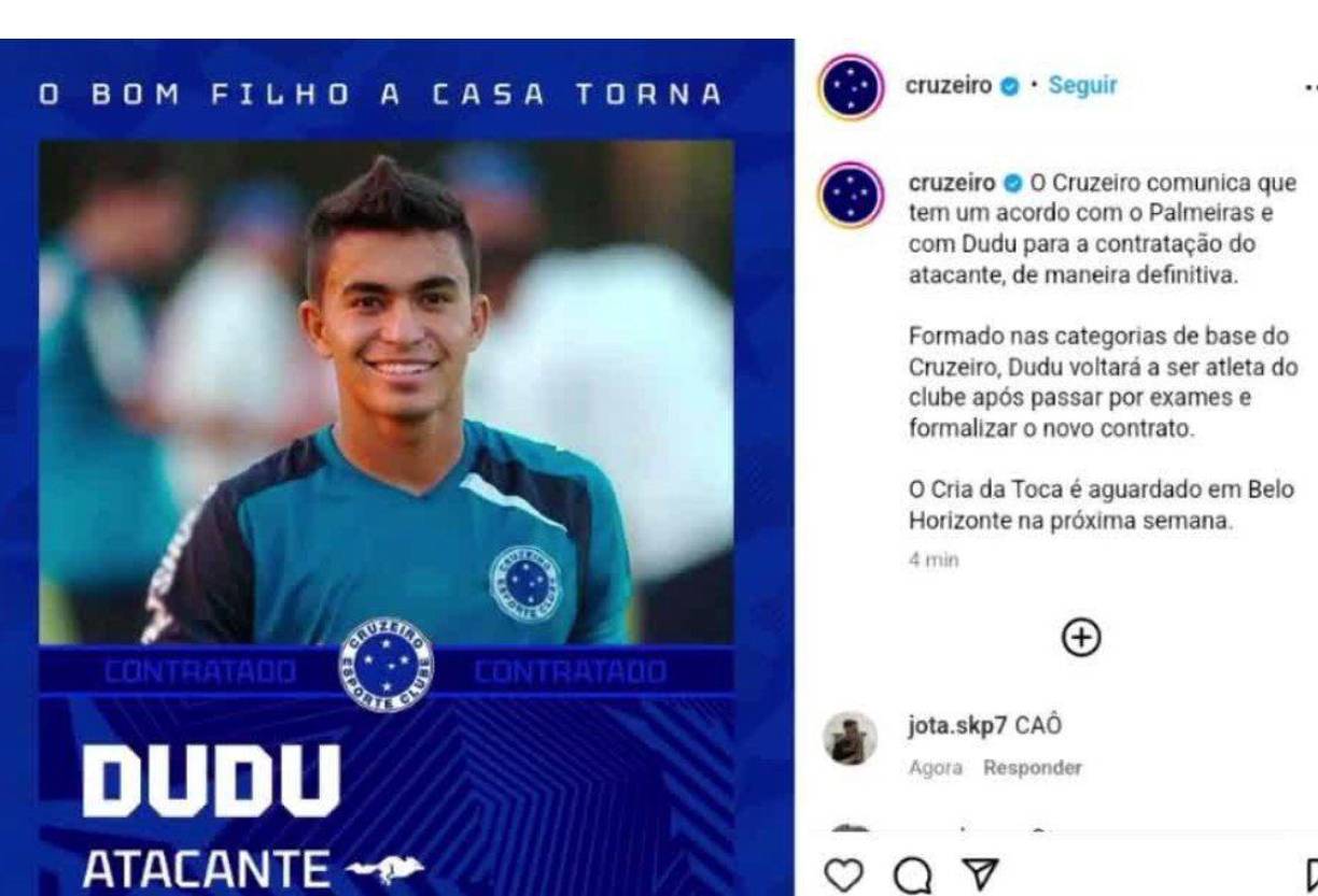 Después de que Cruzeiro anunciara el fichaje de “Dudu” (32), el jugador ha preferido dar marcha atrás y quedarse en Palmeiras. Ambos clubes habían acordado el traspaso, pero el futbolista todavía no había firmado el contrato.