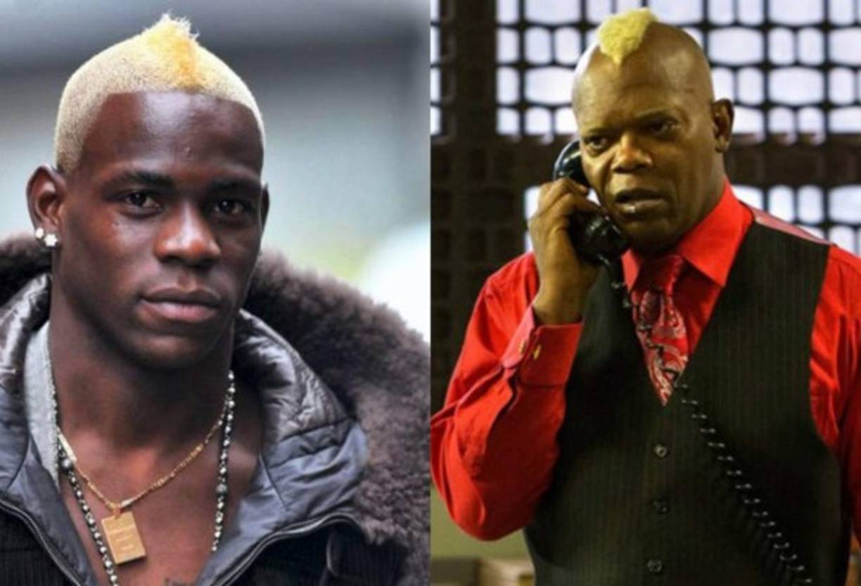 El ariete italiano Mario Balotelli y Samuel Jackson.