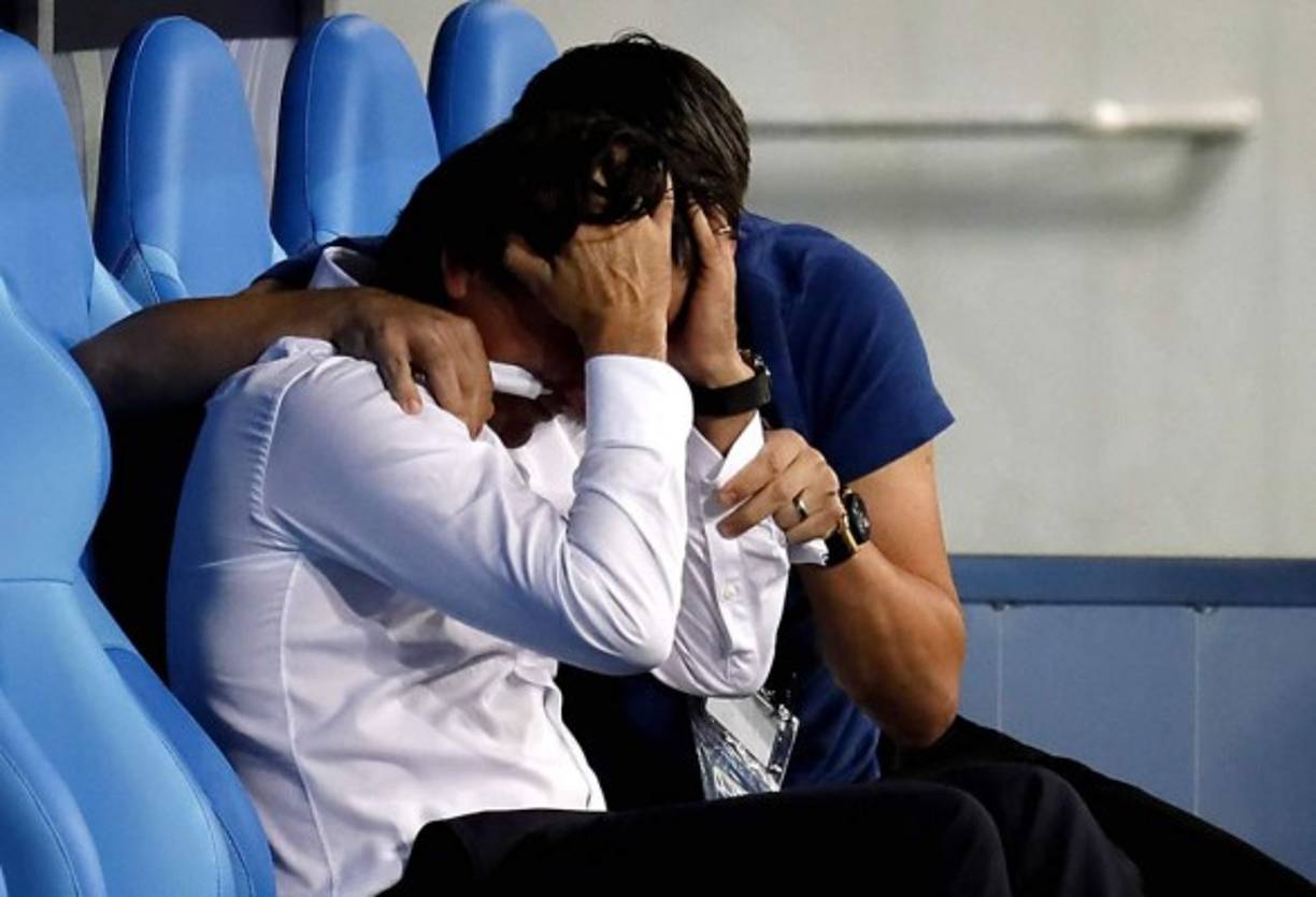 Zlatko Dalić, entrenador de Croacia, rompió a llorar en el banquillo tras lograr la clasificación a semifinales del Mundial de Rusia 2018. Foto EFE