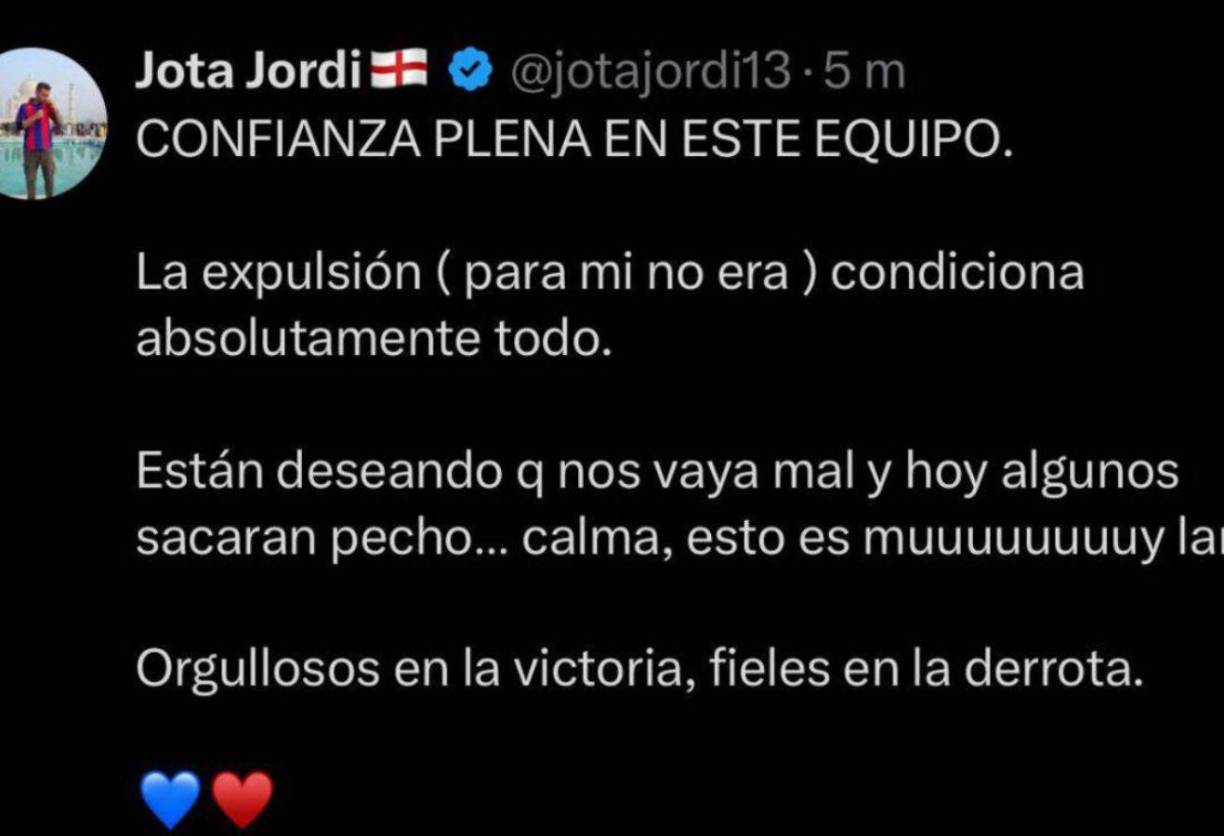 Jota Jordi, full aficionado del Barcelona y trabajador de El Chiringuito da la cara: “Fieles en la derrota”.
