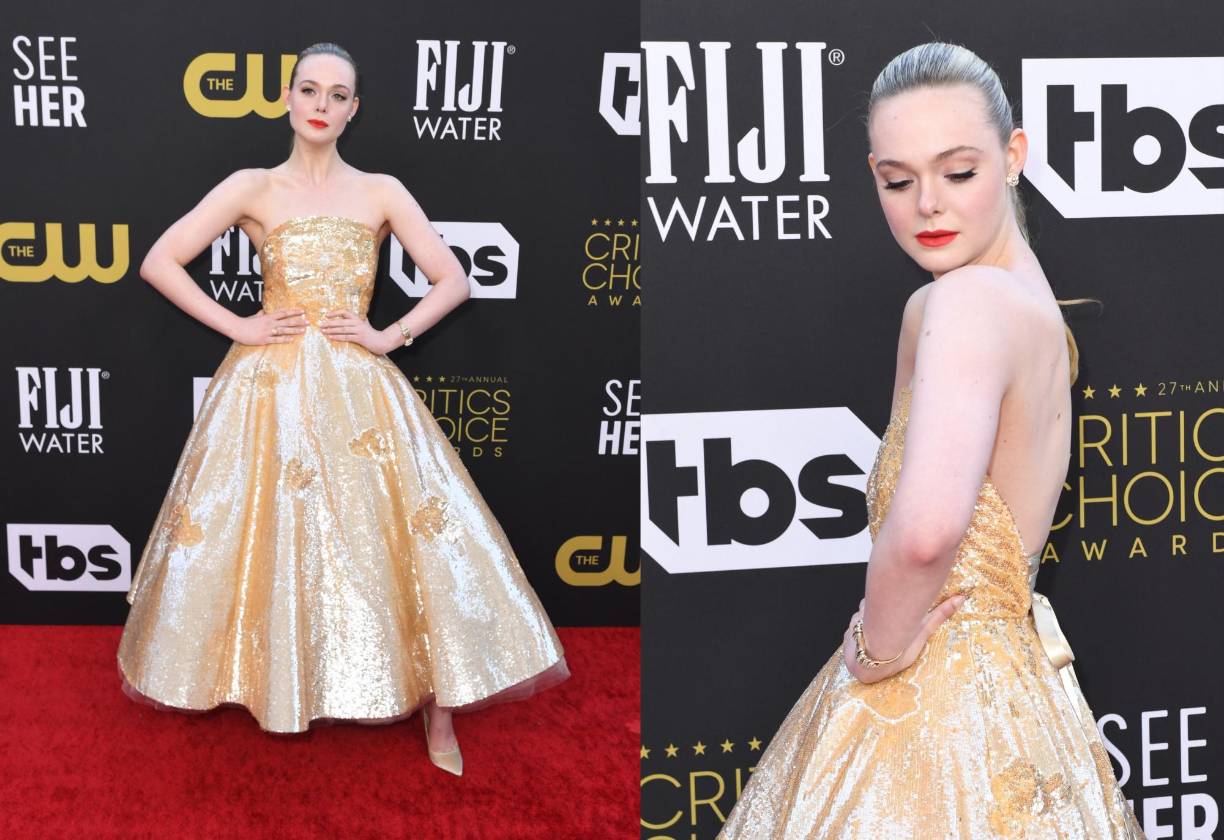 Elle Fanning. La actriz estaodunidense deslumbró con un traje dorado de Oscar de la Renta. 