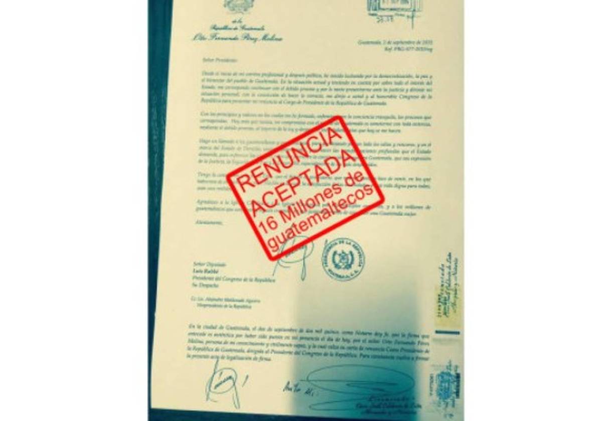 Pérez Molina interpuso la renuncia a través de una carta, aquí el meme de la misma.