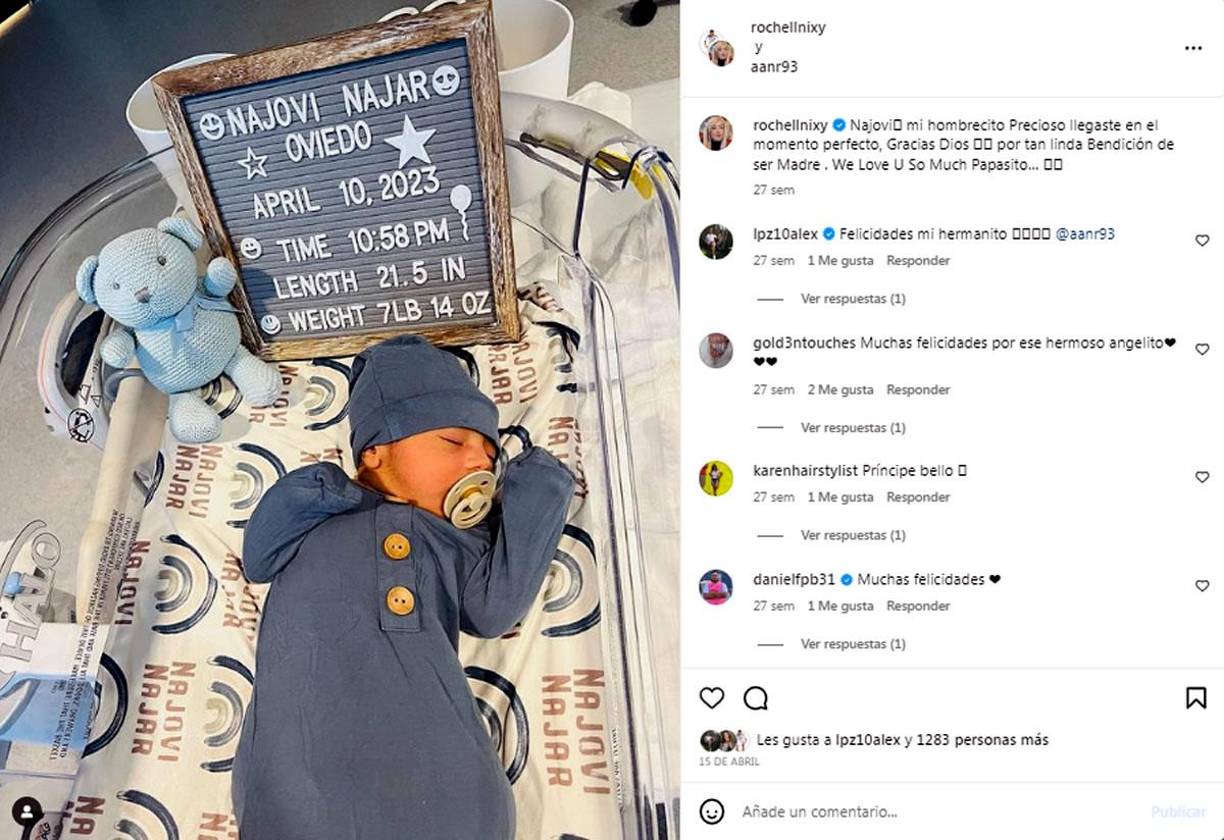 “Najovi, mi hombrecito precioso llegaste en el momento perfecto, gracias Dios por tan linda bendición de ser madre. Te amamos mucho, ‘papasito‘”, escribió Nixy Oviedo en una publicación con foto del pequeño recién nacido en la que Andy Nájar recibió felicitaciones de sus compañeros de la Selección de Honduras.