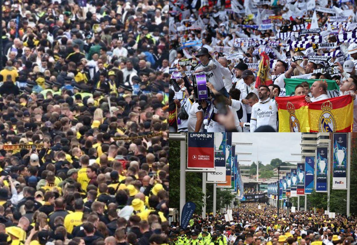 Espectacular ambiente en Wembley con motivo de la Gran final de la UEFA Champions League entre Borussia Dortmund y Real Madrid.