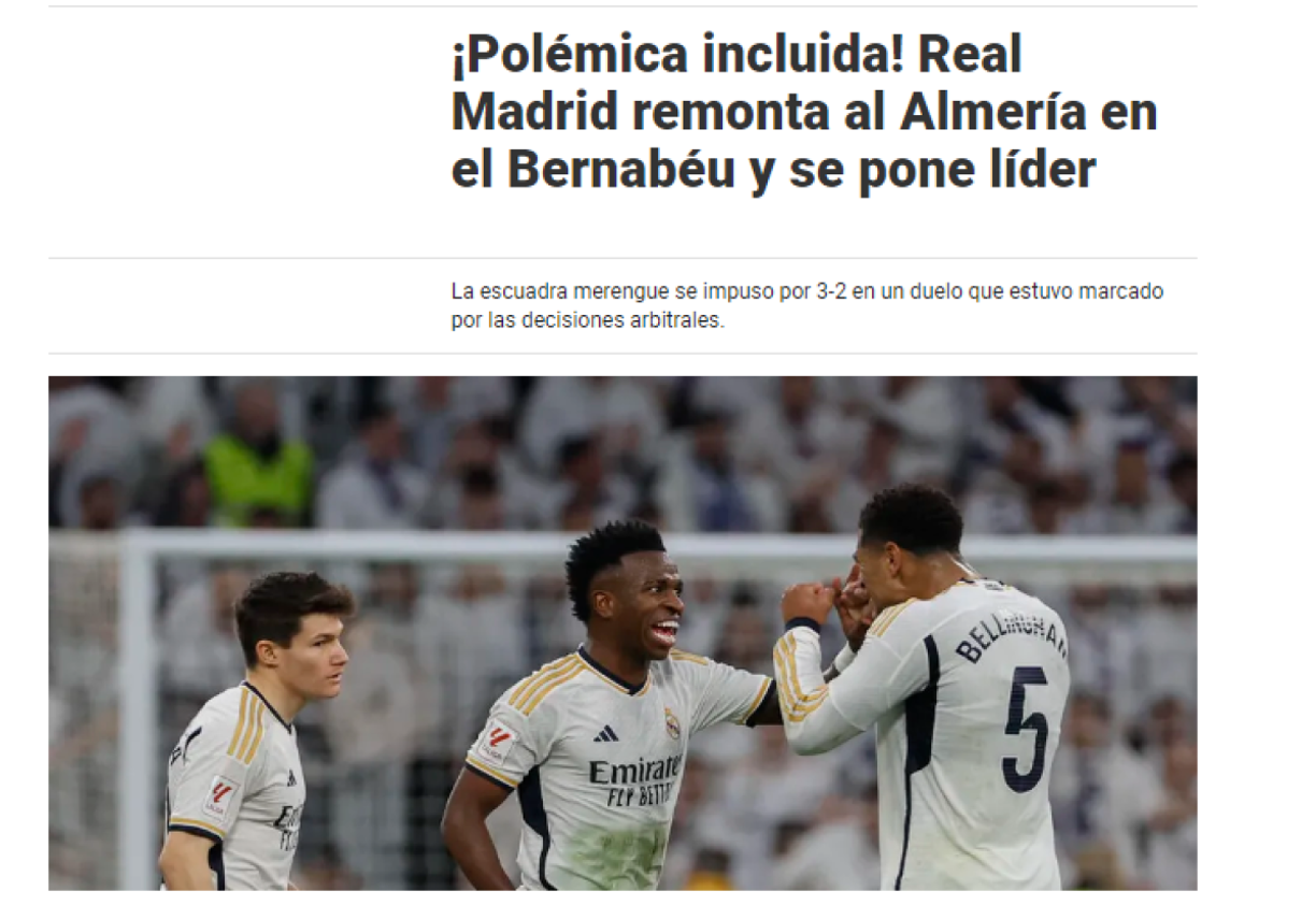 Desde México, el portal Medio Tiempo dijo que el Real Madrid ganó con “polémica incluida” y que el juego estuvo marcado por las decisiones arbitrales.