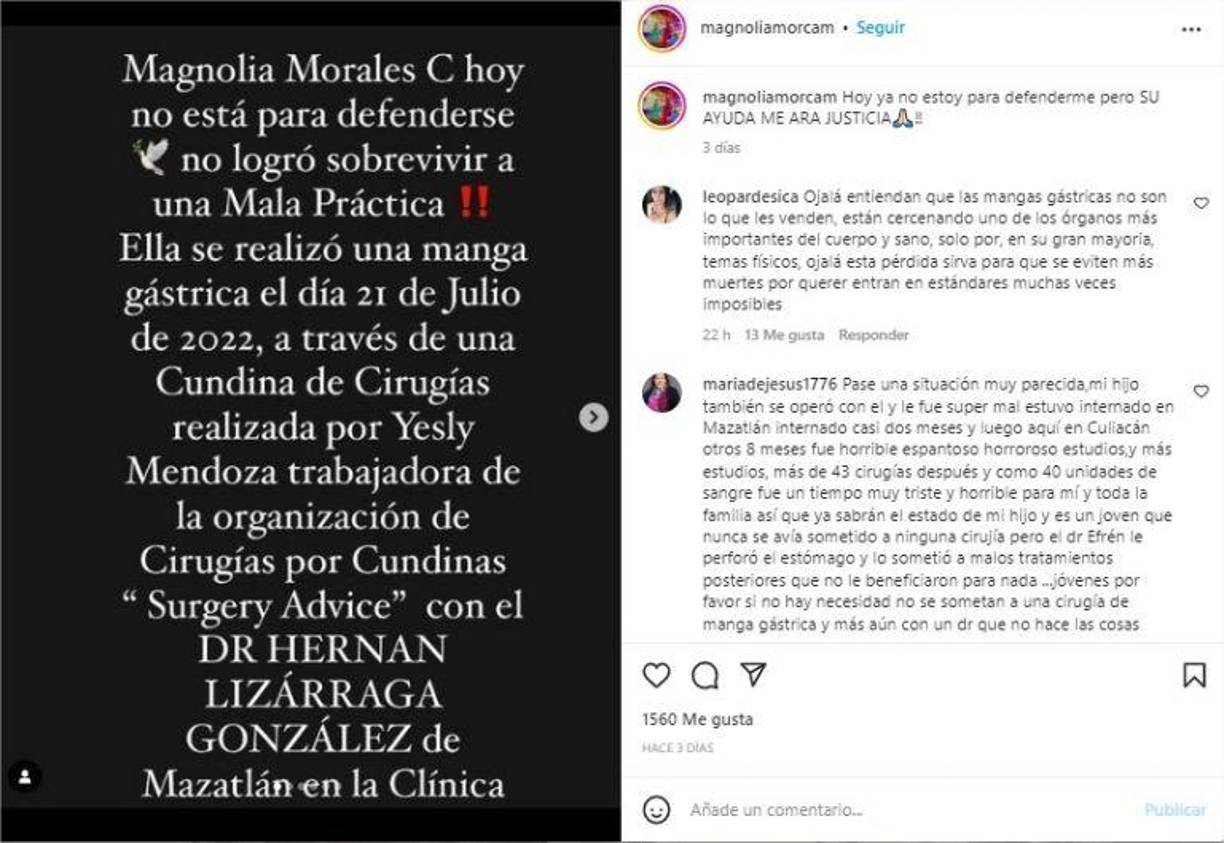 La influencer no se recuperó y murió de un paro cardiaco el 6 de enero de este año.