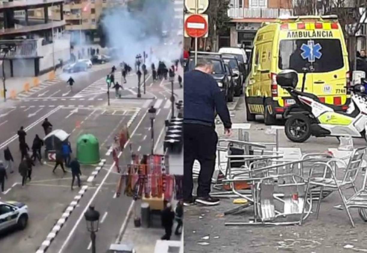 Seguidores radicales del Valencia y el Barcelona se han enzarzado en una pelea masiva en las inmediaciones del campo de Mestalla en lo que fue previo al partido.