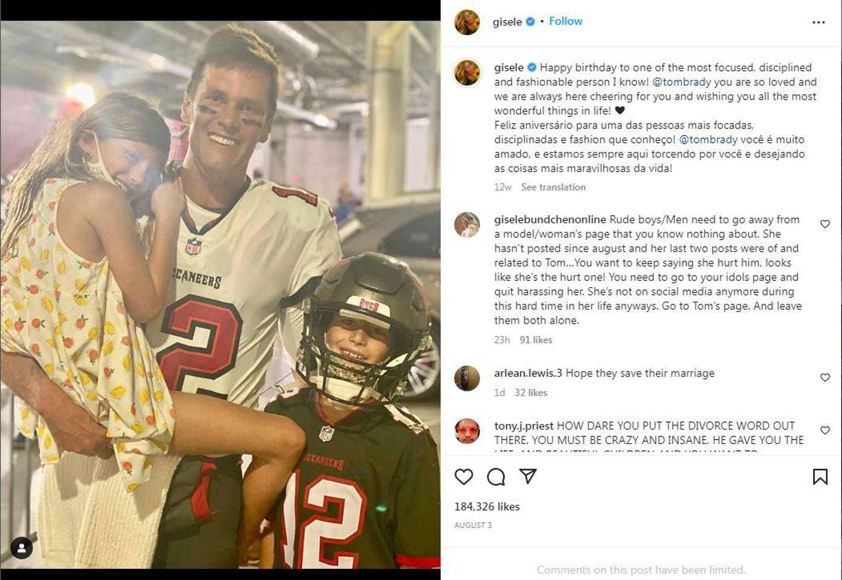 El pasado mes de agosto Gisele Bündchen compartió su última publicación con Tom Brady. En el post, la modelo felicitaba a su expareja por su cumpleaños. 