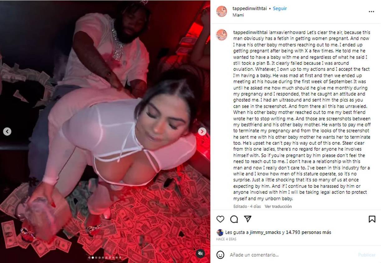 En su publicación de Instagram, la modelo no se detiene y afirma: “iamxavienhoward. Aclaremos las cosas, porque este hombre obviamente tiene un fetiche por dejar embarazadas a las mujeres. Y ahora tengo a sus otras madres acercándose a mí”.