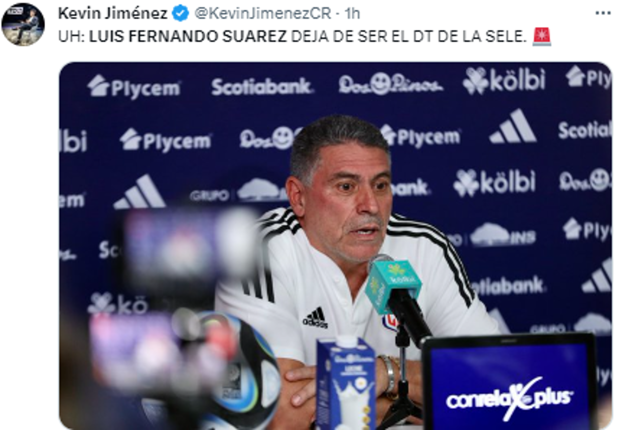 Kevin Jiménez, periodista de Costa Rica: “UH: LUIS FERNANDO SUAREZ DEJA DE SER EL DT DE LA SELE”.