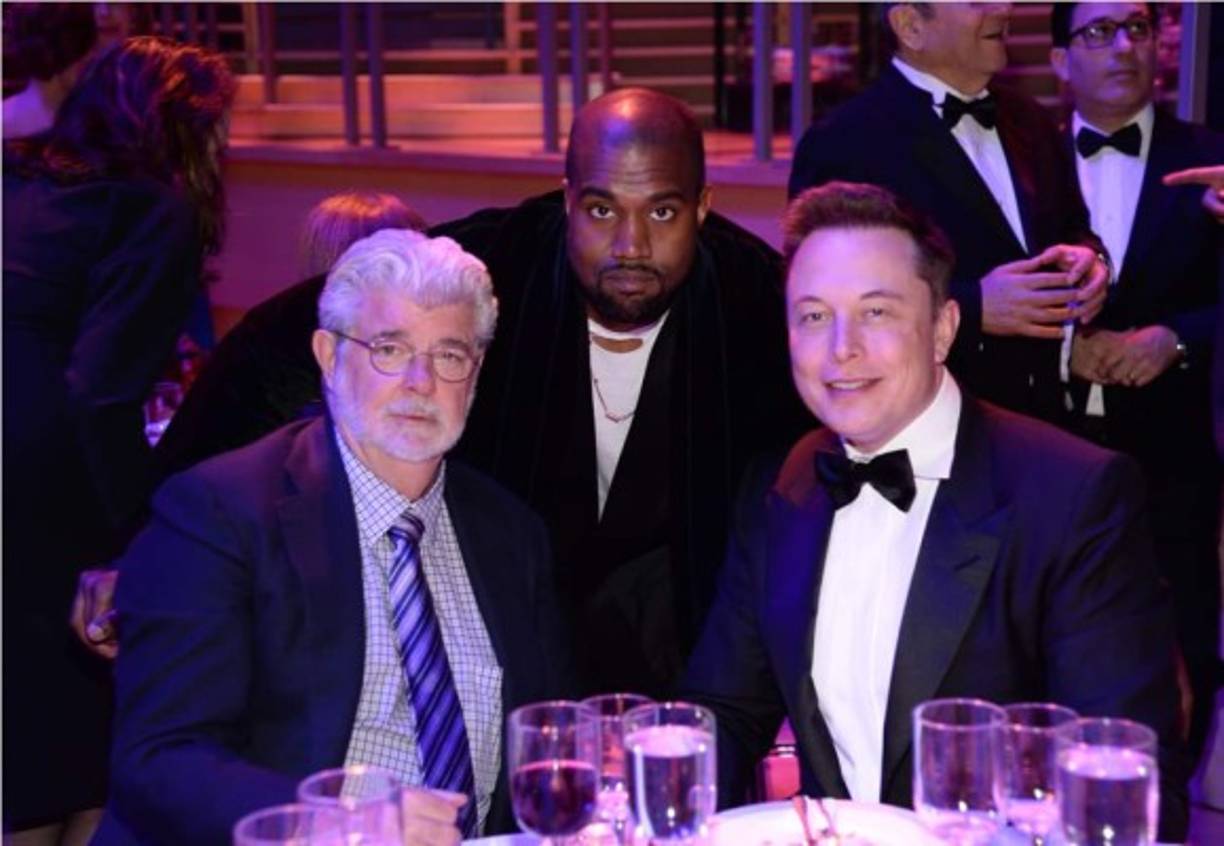 George Lucas con Kanye West y Elon Musk.