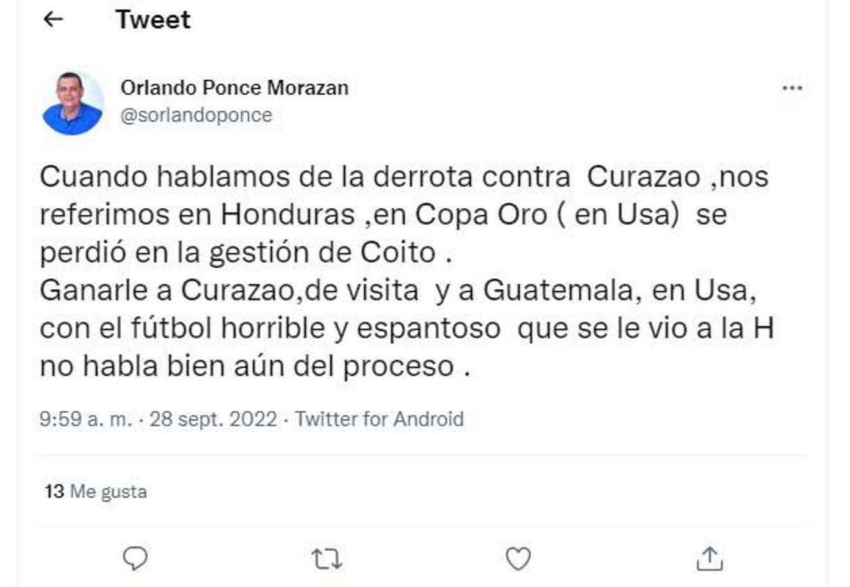 Orlando Ponce lanzó un fuerte comentario al señalar que fue un “fútbol horrible y espantoso” el que se le vio a la selección de Honduras.