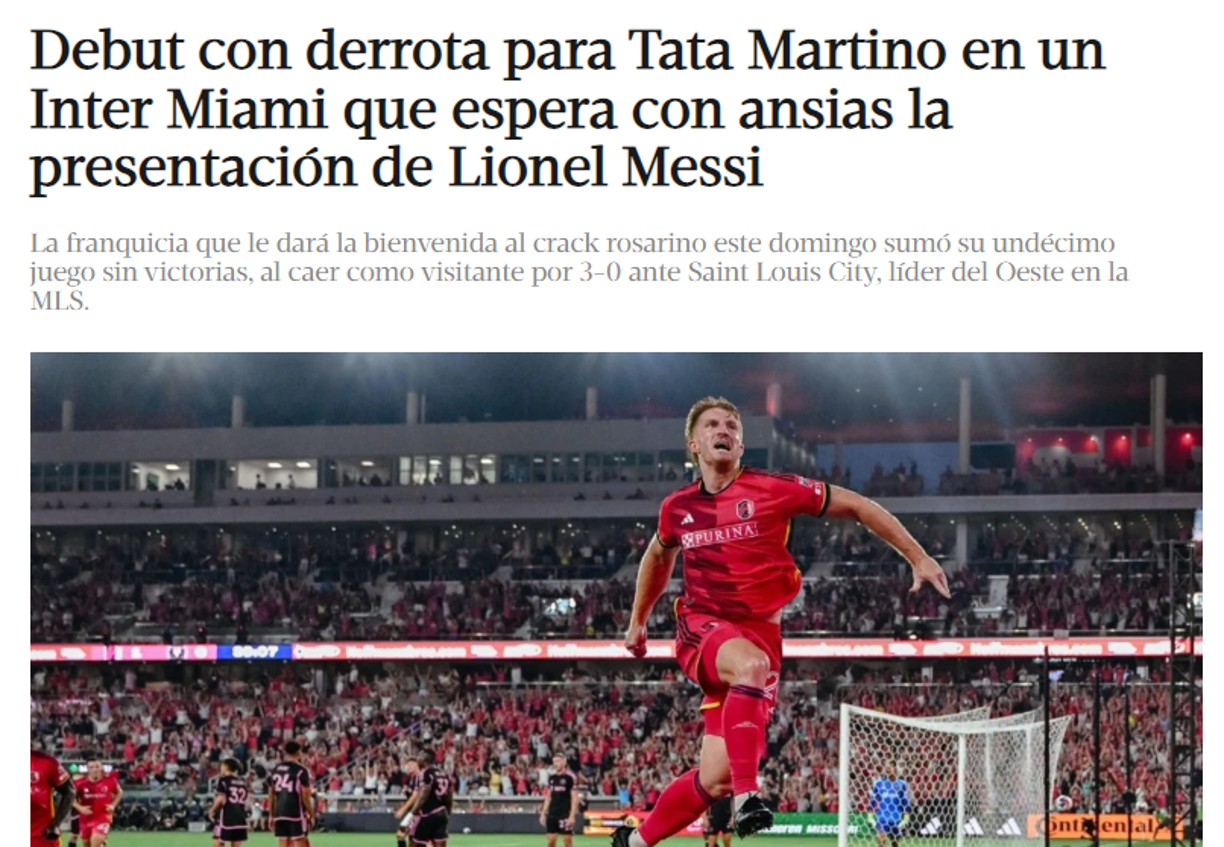 Clarín: “Debut con derrota para Tata Martino en un Inter Miami que espera con ansias la presentación de Lionel Messi”.