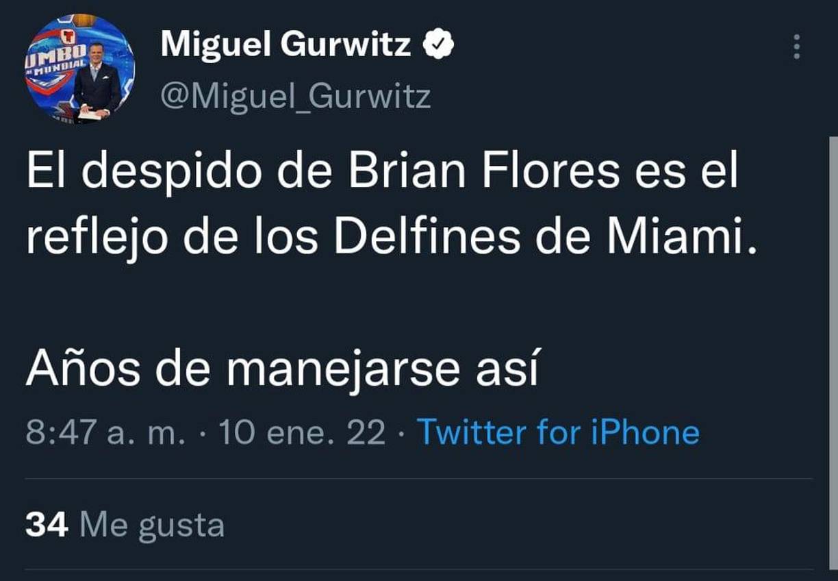 El periodista Miguel Gurwitz de Telemundo lanzó fuertes críticas a los Miami Dolphins luego del despido de Brian Flores.