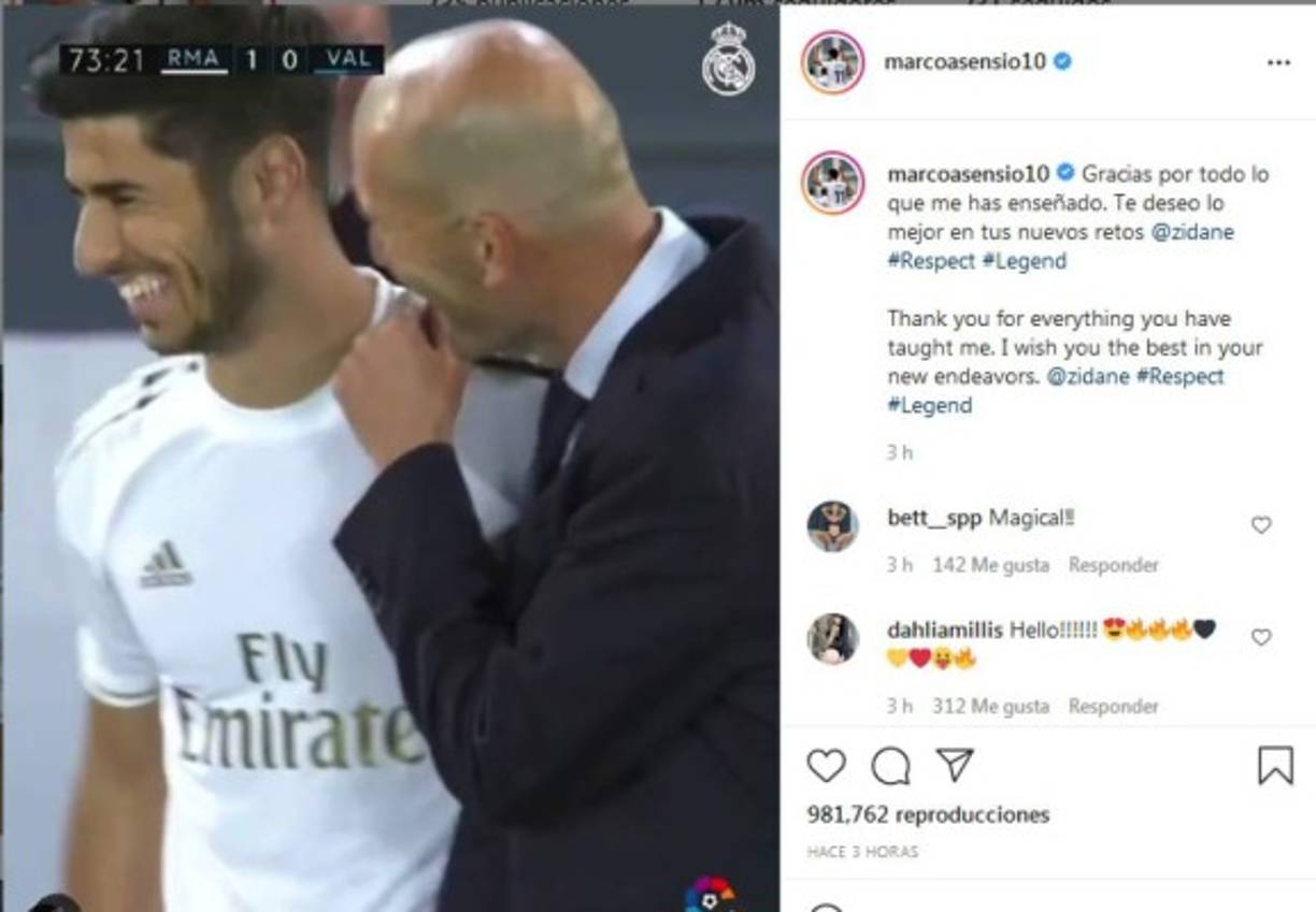 Asensio, en tanto, compartió en Instagram un video suyo junto a Zidane.
