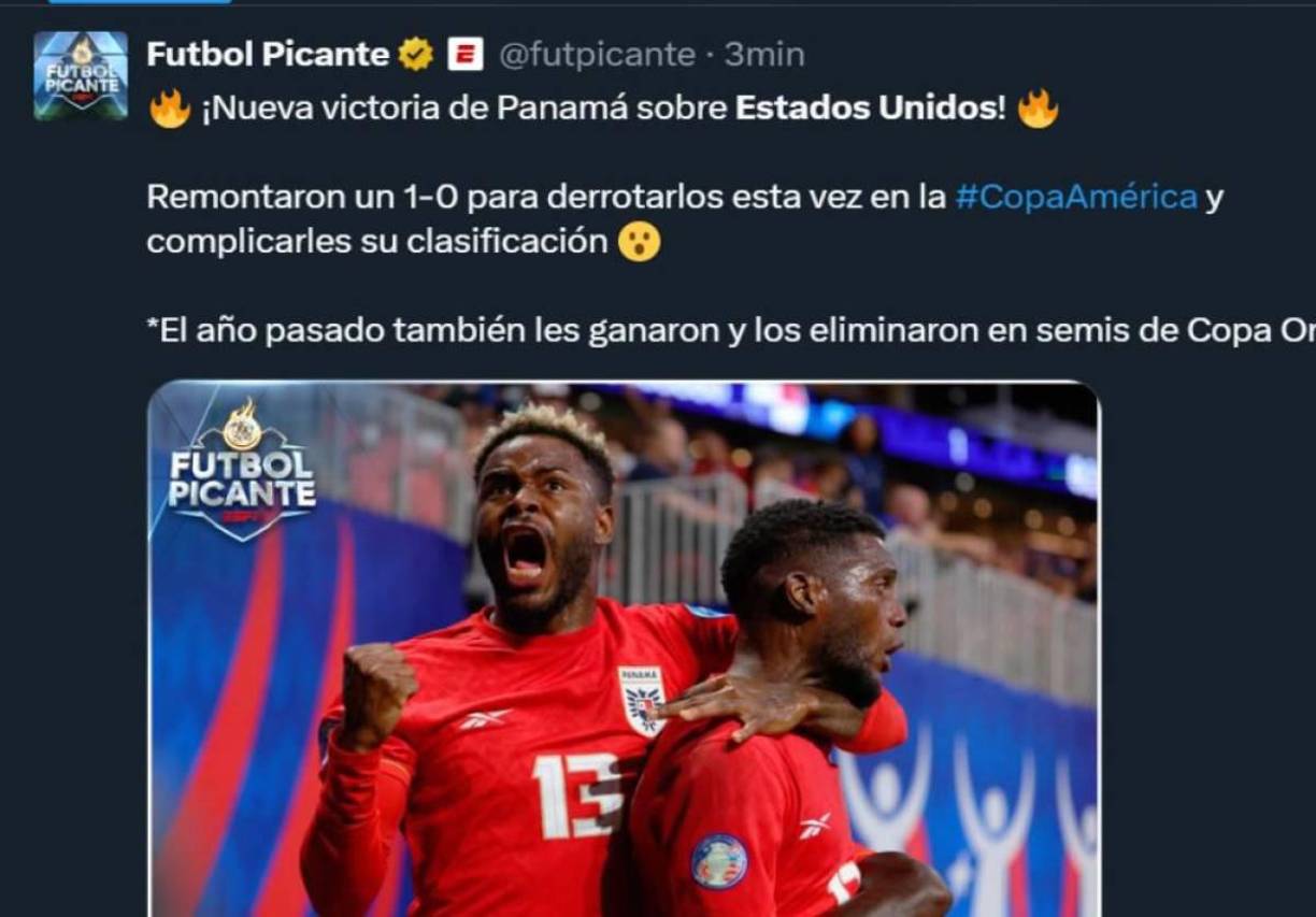 Fox Sports - “Panamá tumbó al anfitrión. El equipo canalero se lleva tres puntos de oro ante Estados Unidos y sueña con la siguiente ronda”.