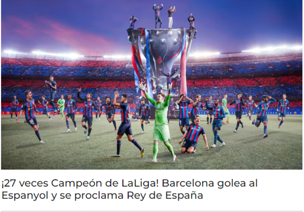 Fox Sports: “¡27 veces Campeón de La Liga! Barcelona golea al Espanyol y se proclama Rey de España”