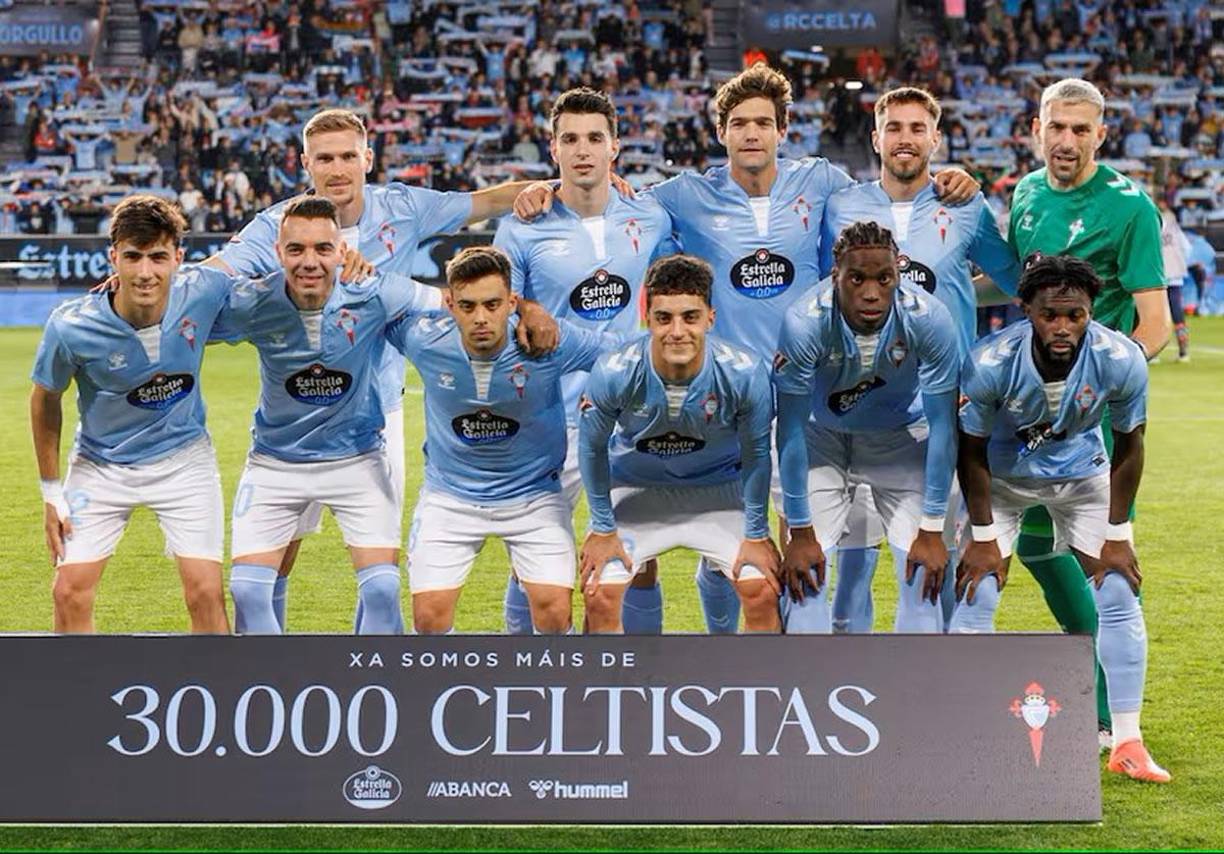 Los once titulares del Celta de Vigo para el partido contra el Barcelona.