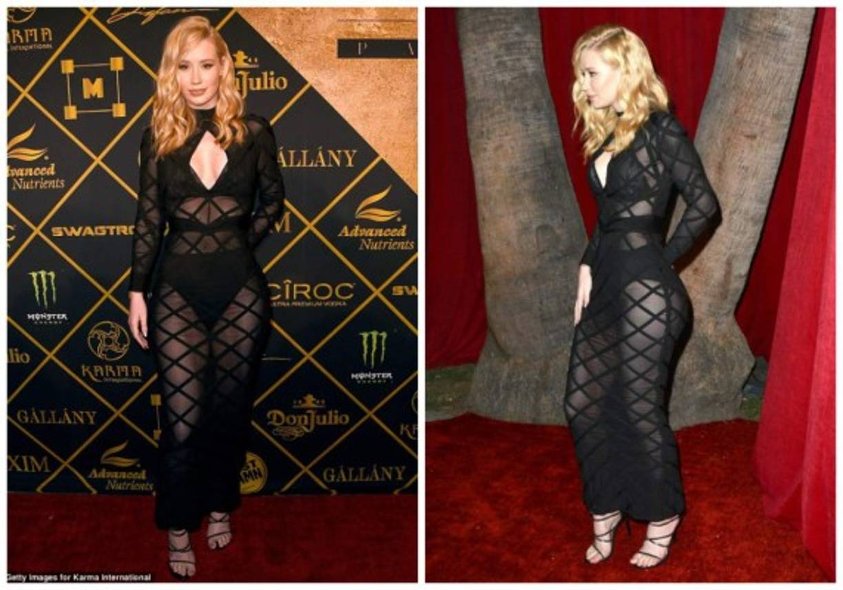 La joven cantante Iggy Azalea (26), optó por un toque muy atrevido y moderno en un clásico vestido de noche transparente la fiesta anual de la revista Maxim Hot 100.