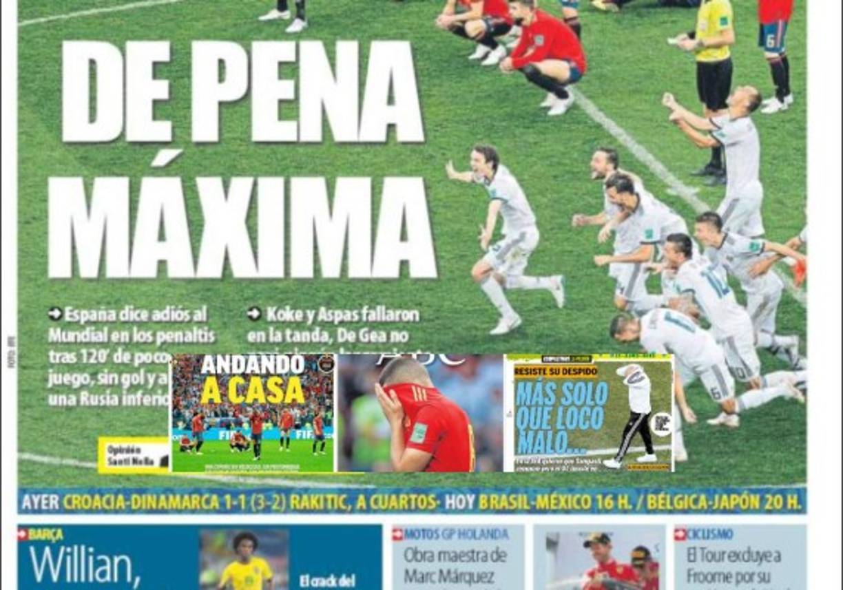 "La eliminación de España se llevó las portadas mundiales."