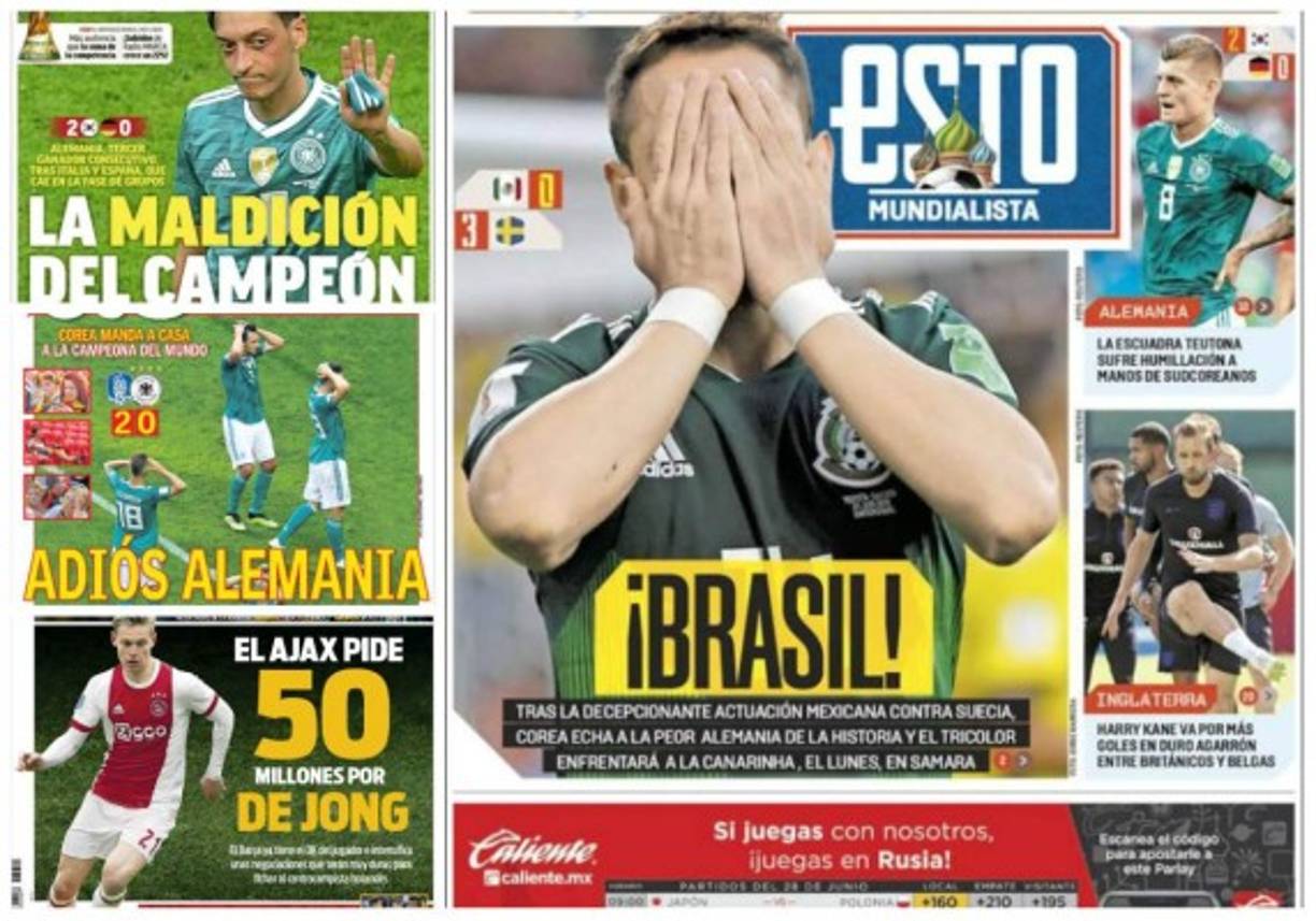 La selecciones de Alemania y México son protagonistas de las portadas del mundo.