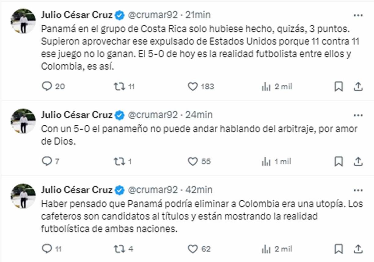 Julio Cesar Cruz, periodista de Diario El Heraldo, puso en su lugar a los panameños: “El 5-0 de hoy es la realidad futbolista entre ellos y Colombia, es así. Con un 5-0 el panameño no puede andar hablando del arbitraje, por amor de Dios. Haber pensado que Panamá podría eliminar a Colombia era una utopía”. 