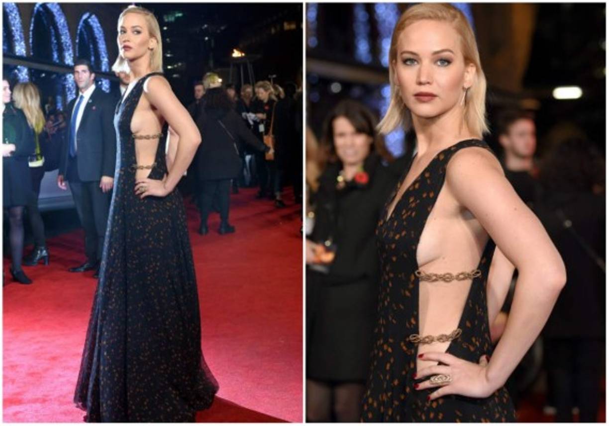 ¡Destape! La estrella dejó casi al descubierto sus pechos en este vestido de gala.