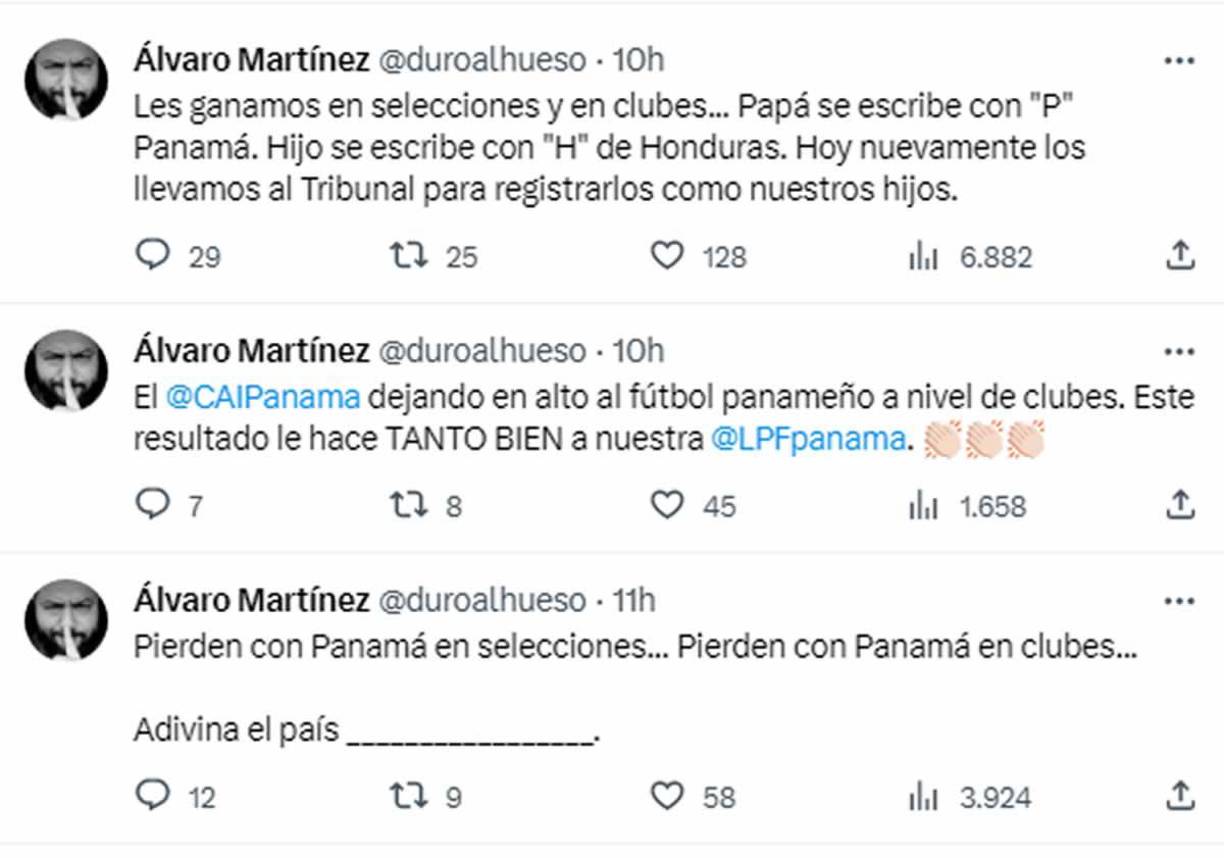 El mismo comunicador Álvaro Martínez siguió burlándose de los hondureños: “Les ganamos en selecciones y en clubes... Papá se escribe con “P” Panamá. Hijo se escribe con “H” de Honduras. Hoy nuevamente los llevamos al Tribunal para registrarlos como nuestros hijos”.