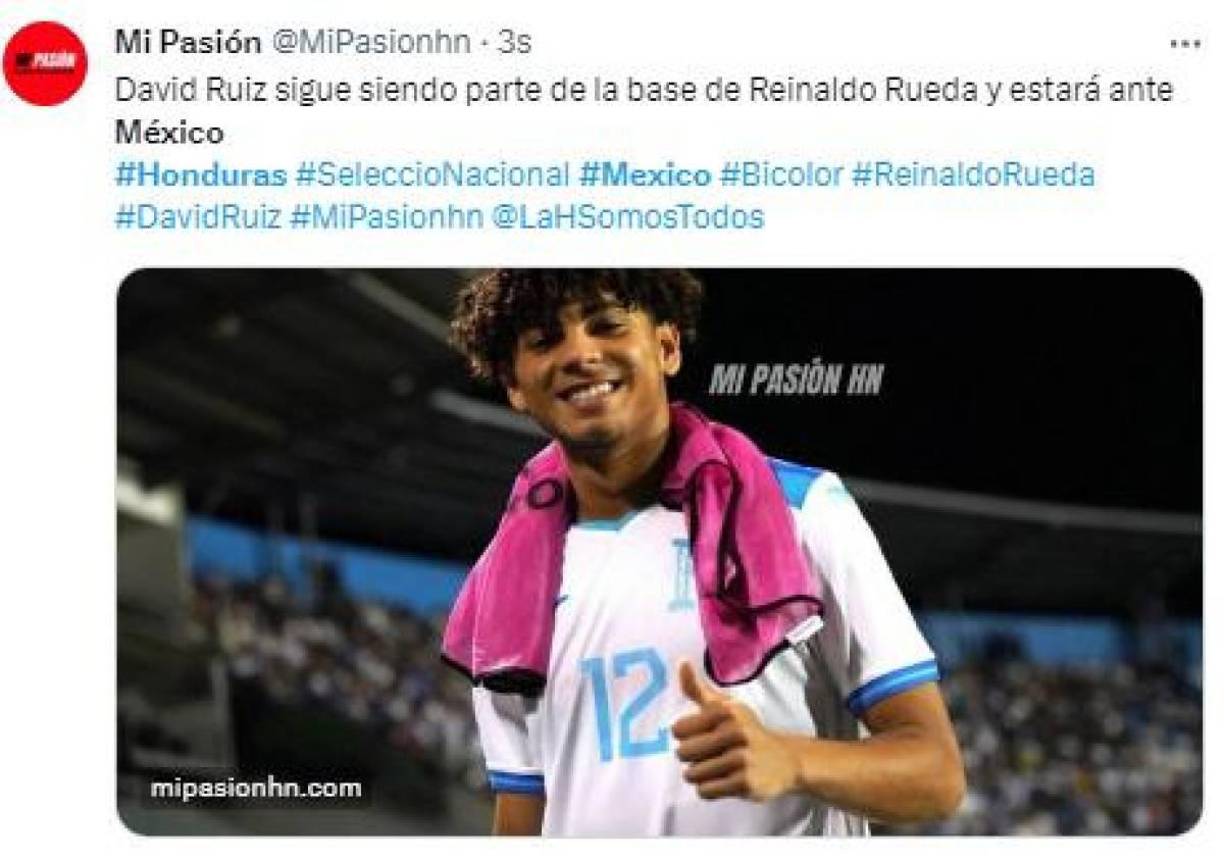 Mi Pasión HN destacó que Reinaldo Rueda sigue llamando a David Ruiz para la selección de Honduras.
