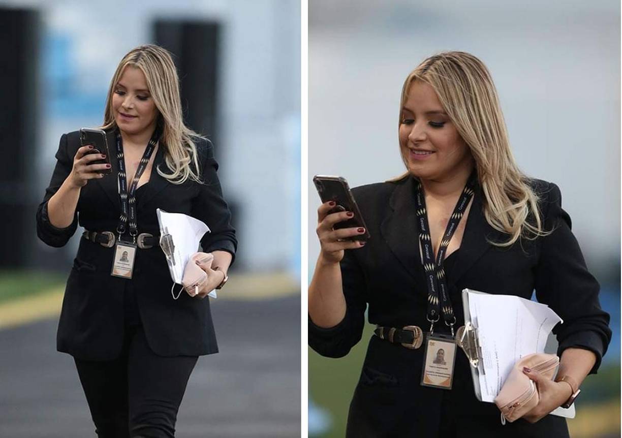 La presentadora de Televicentro, Tanya Rodríguez, en el estadio Nacional Chelato Uclés.